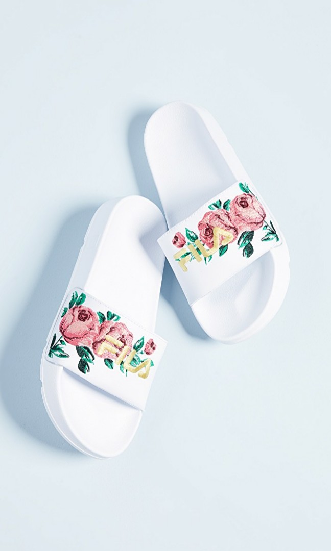 Fila Floral Embroidery slides sneaker Women s Fashion Footwear Flipflops and Slides on Carousell