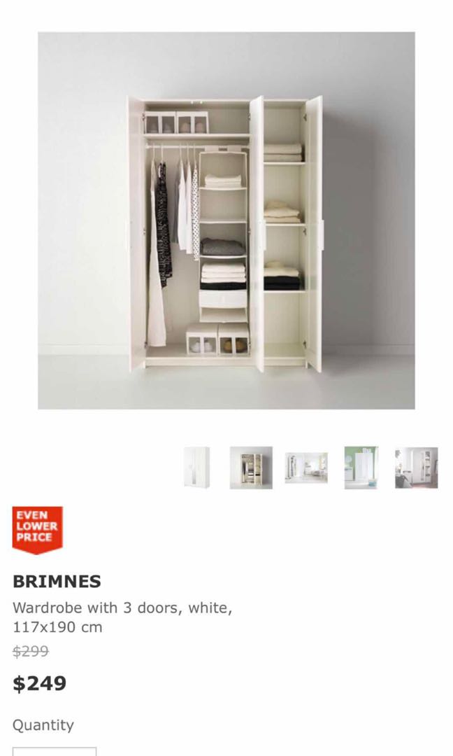 Ikea 3 Doors Wardrobe Brimnes Furniture Shelves Drawers On