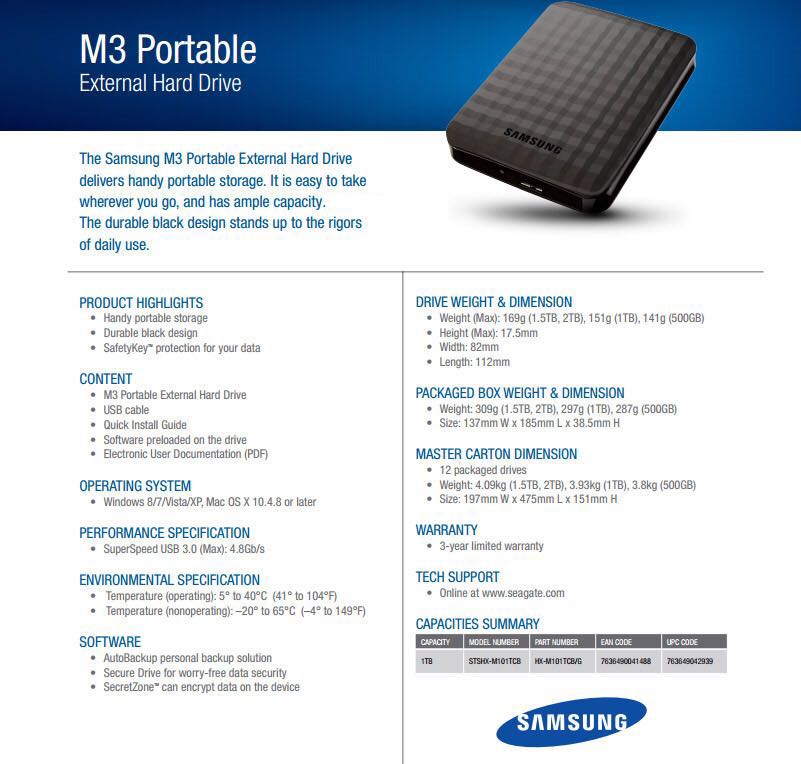 Samsung M3 2 TB Portable External Hard Drive, Computers & Tech, Parts