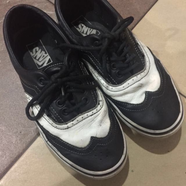 black and white leather vans