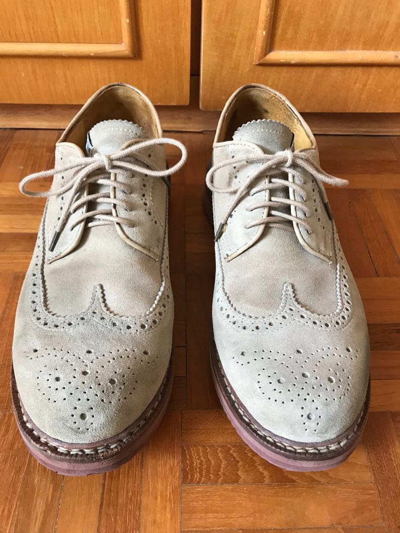 Visvim Patrician Folk Suede Sand Oxford Wingtip Shoes Sz 10.5