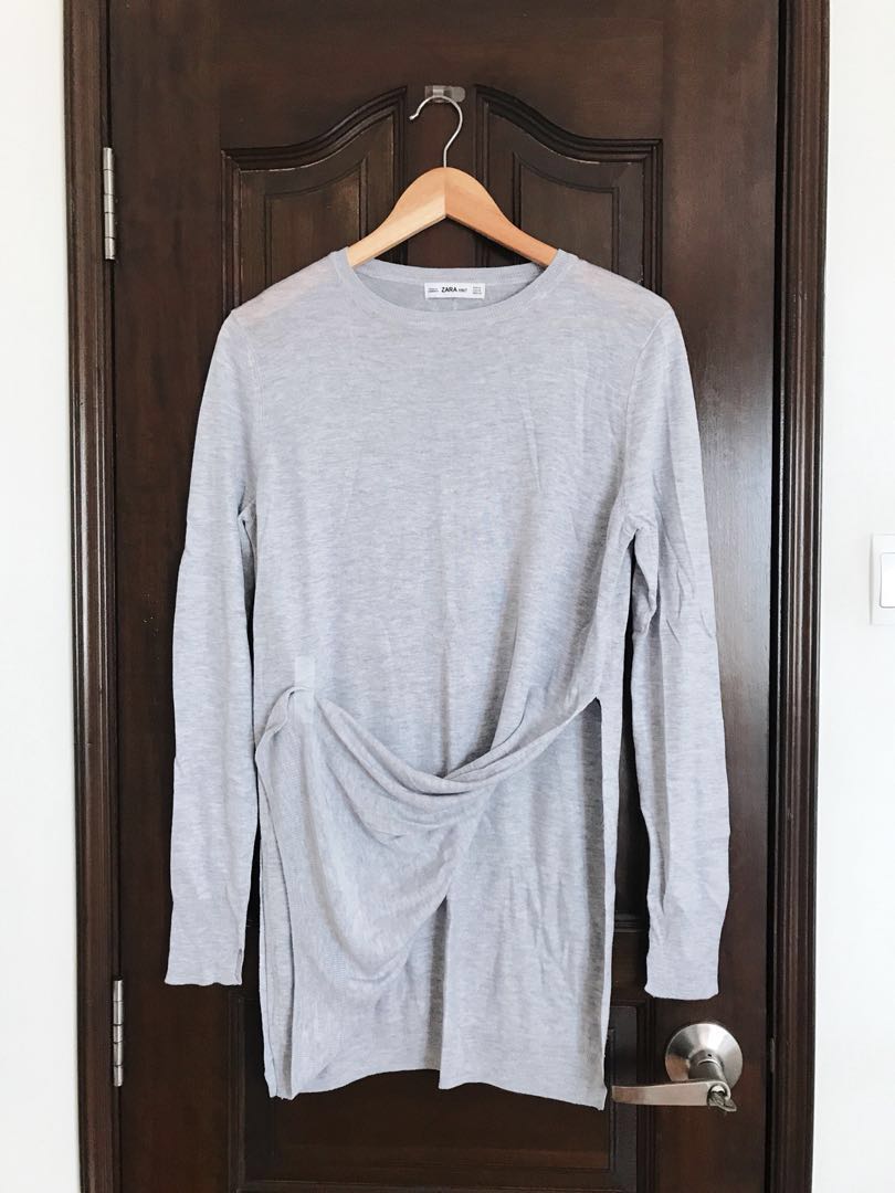 Zara Long Knit Sweater Top with Side Slits in Grey M Women s Fashion Tops Other Tops on Carousell