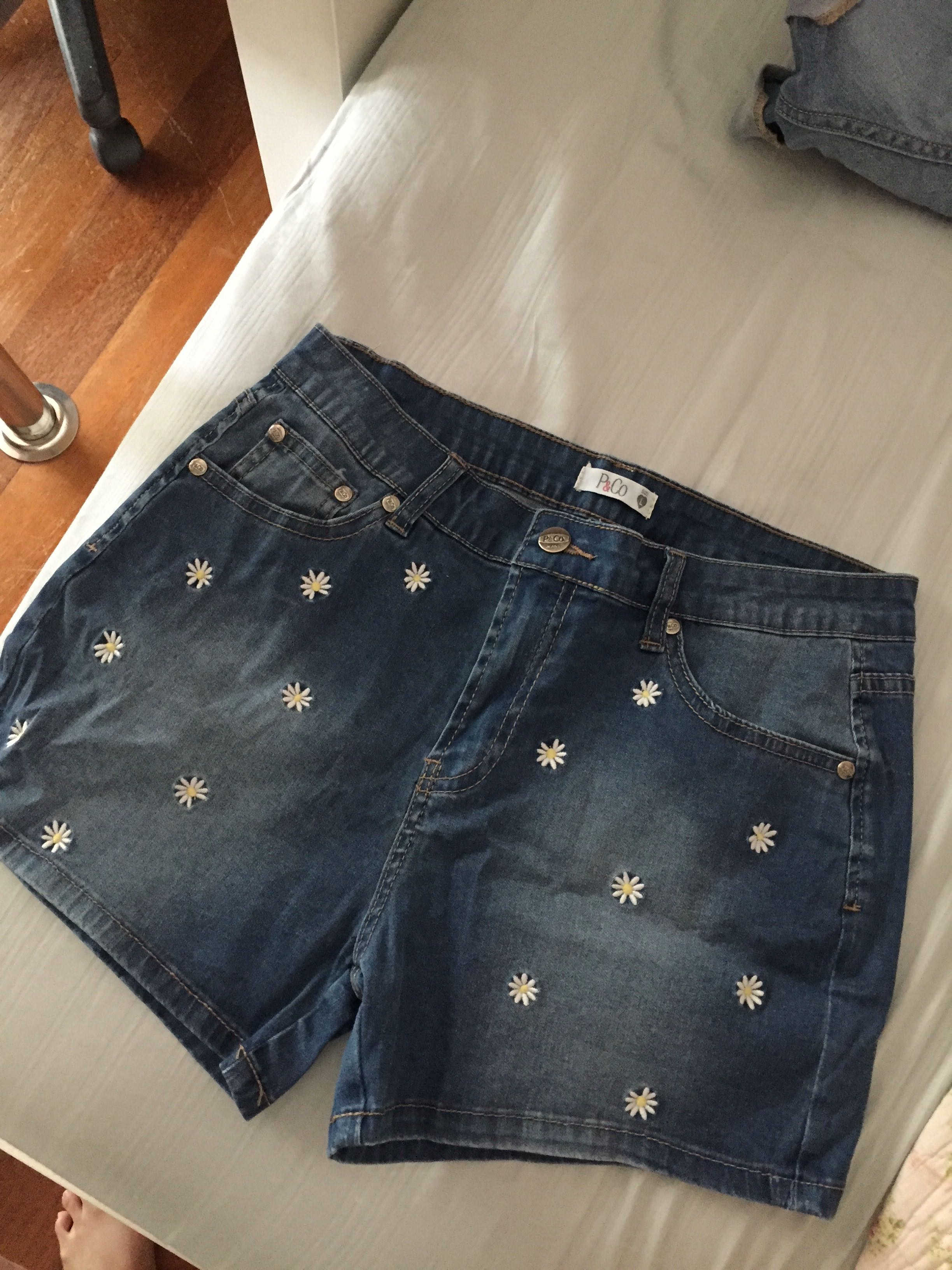 Daisy embroidered denim shorts, Women's Fashion, Bottoms, Shorts on