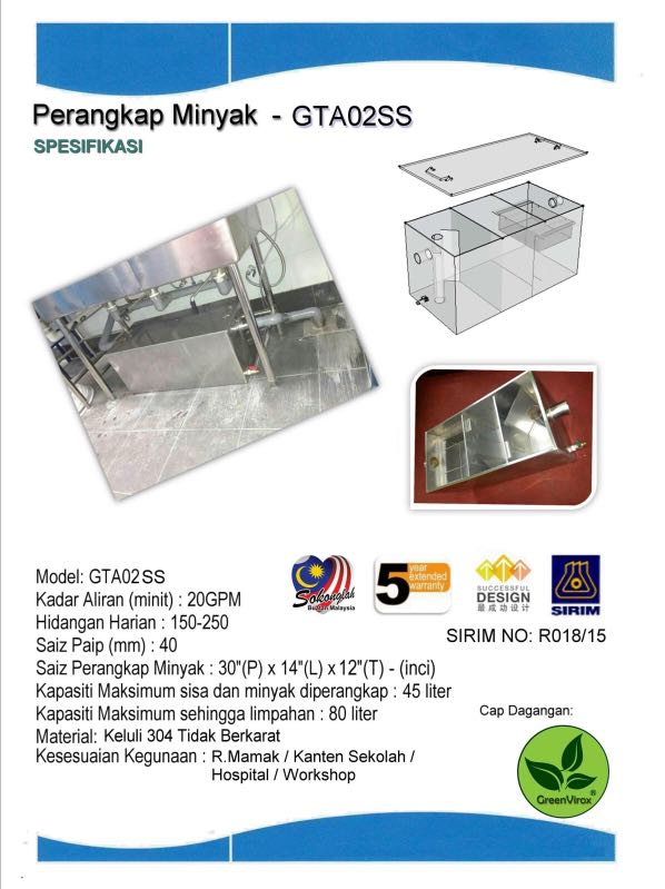 Perangkap Minyak Gta02s New Peralatan Dapur Di Carou