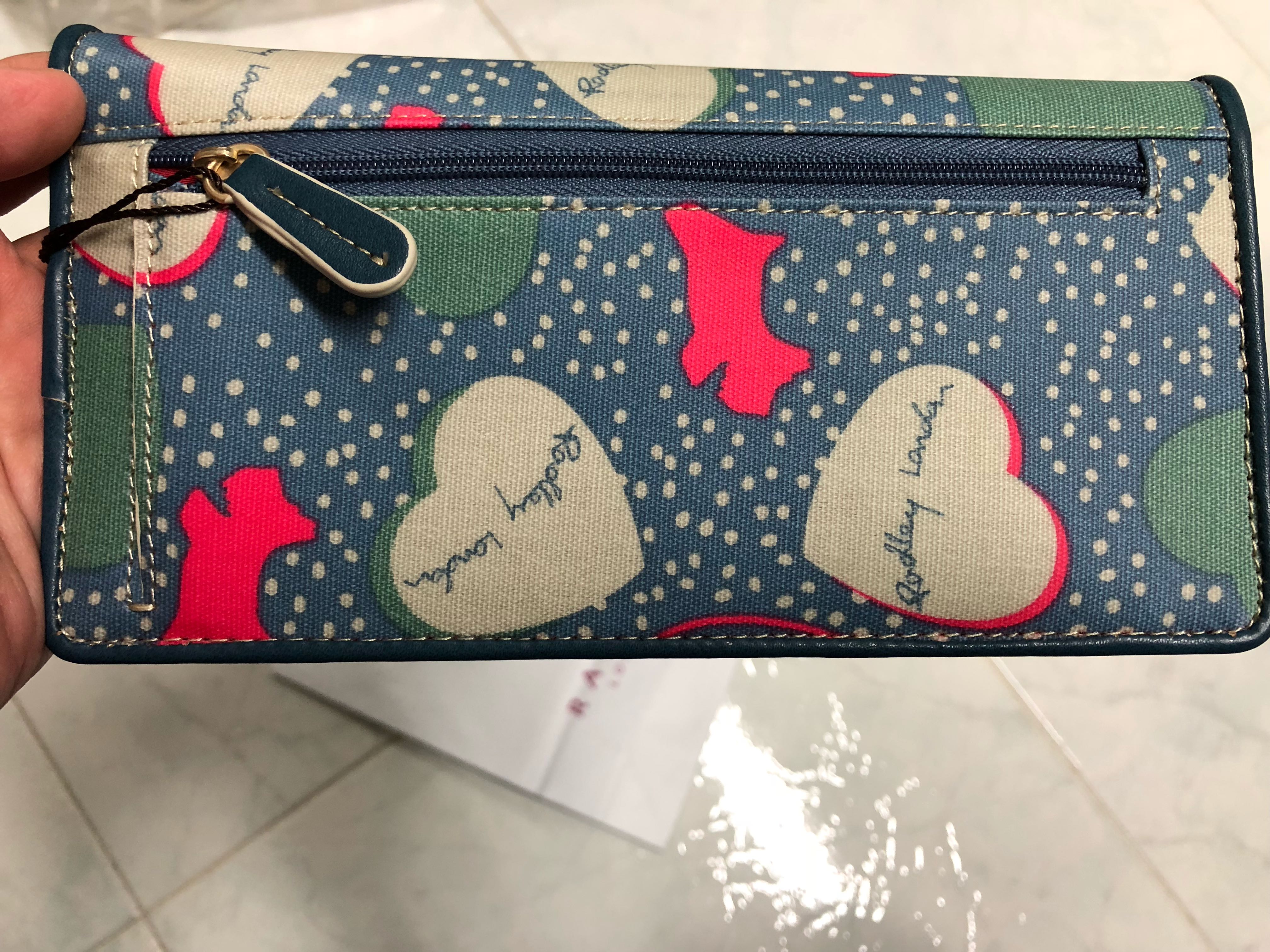 Radley Matinee Blue Hearts Oilskin Large Wallet with Leather Trims