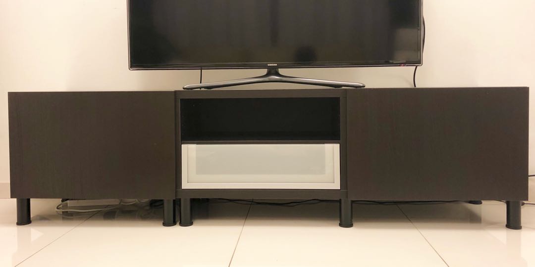 Tv Bench Black Brown Furniture Shelves Drawers On Carousell