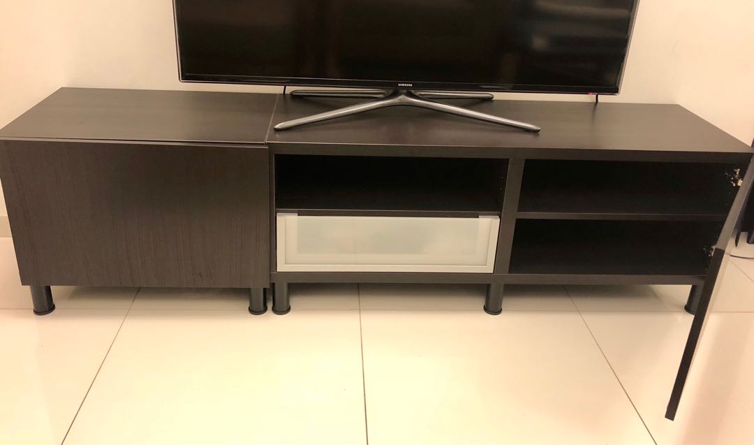 Tv Bench Black Brown Furniture Shelves Drawers On Carousell