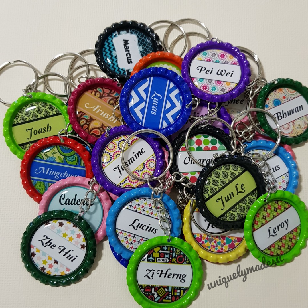 27 pieces Personalized Bottle Cap Keychians (reserved), Hobbies & Toys