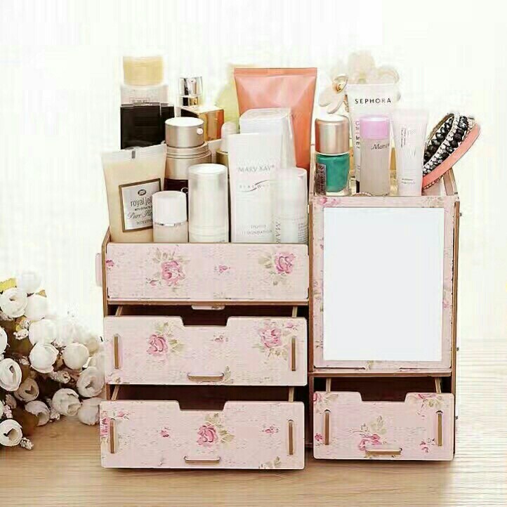 Wooden DIY Make up Organizer FLORAL (Category: Storage Boxes & Baskets) located in Manila. Submitted by affordshopz (Listing ID 168653661, Image 1). Description: Product details: -Classic and timeless fashionable wood jewelry & cosmetics display organizer looks great on the bedroom dresser, dressing/vanity table, toilet table or bathroom counter. Or use it to keep your desk tidy or to organize art, craft, office supplies and sewing materials PREM