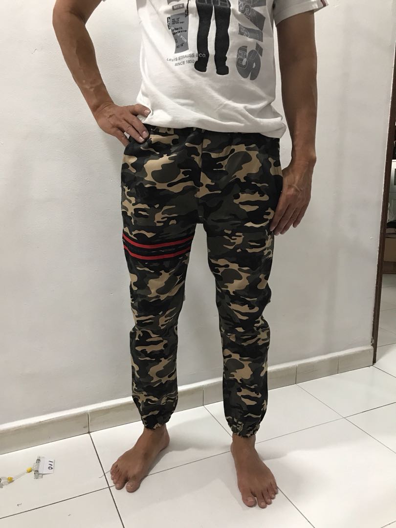Camouflage pants with red stripes Men s Fashion Bottoms