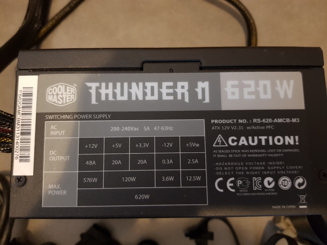 Cooler Master Thunder M 620W PSU, Computers & Tech, Parts & Accessories, Computer Parts on Carousell