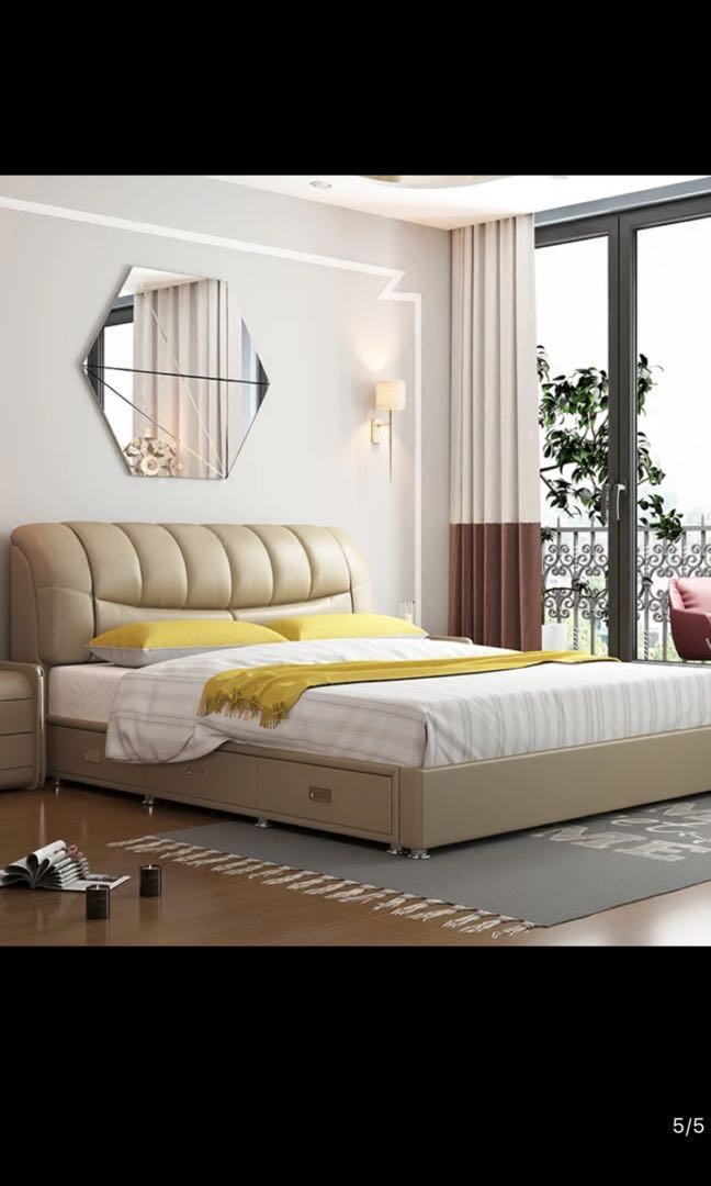 Fire Est In Town King Size Bed Frame Genuine Leather Photo