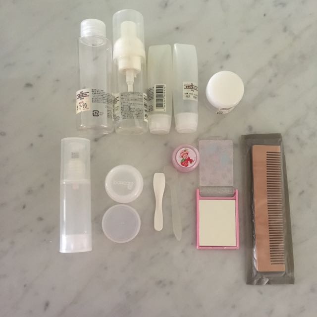 Assorted travel size containers (Muji and random brands), Furniture