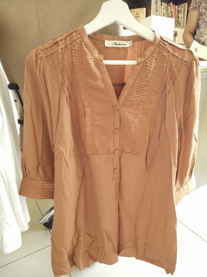 Baju Blouse Warna Coklat Gold Fesyen Wanita Pakaian Wanita
