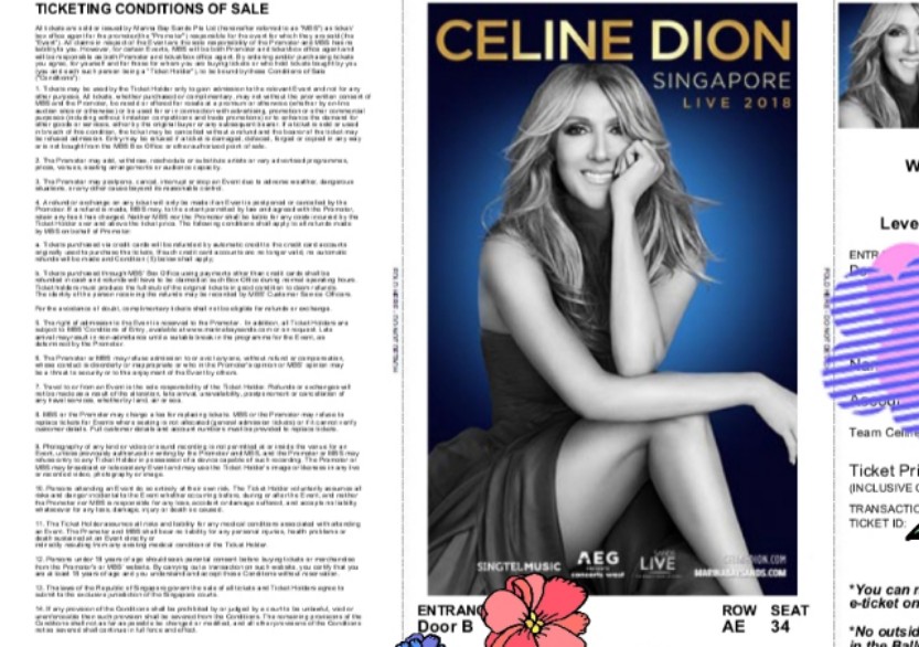 Celine dion ticket cat C, Tickets & Vouchers, Local Attractions