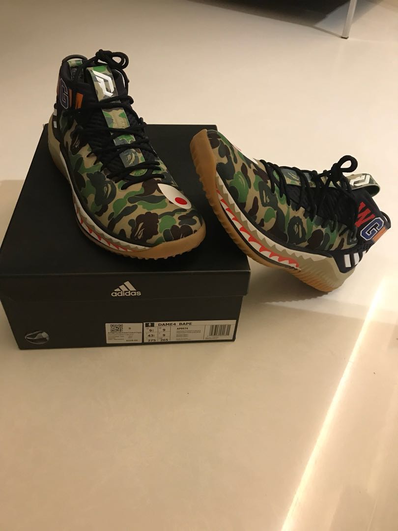 Dame 4 green camp bape Men s Fashion Footwear Sneakers on Carousell
