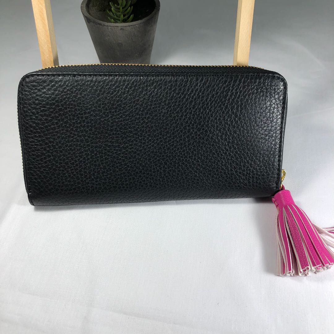 Fossil Wallet Tara Clutch Black Pink Multi Barang Mewah Tas