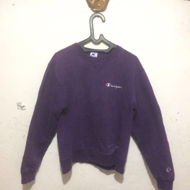 Champion script logo violet crew neck sweatshirt on sale