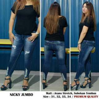 Celana jeans wanita jumbo Nicky Jeans jumbo jeans sobek jeans big size