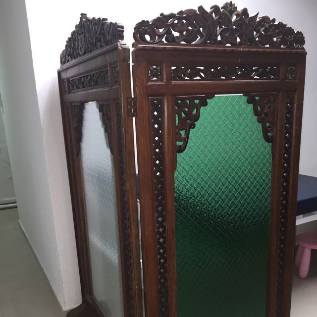 Antique 3 Panel Teak Wood Room Divider Vintage Collectibles On Antique 3 Panel Teak Wood Room Divider