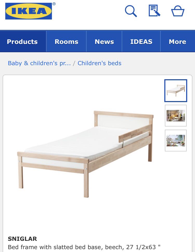 Ikea sniglar hot sale bed mattress size