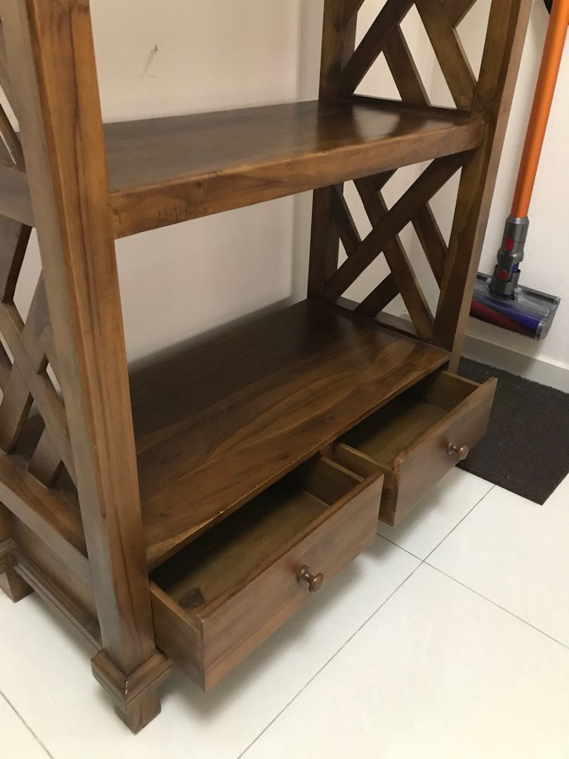 Teak wood Zigzag open rack display shelf, Furniture & Home Living ...