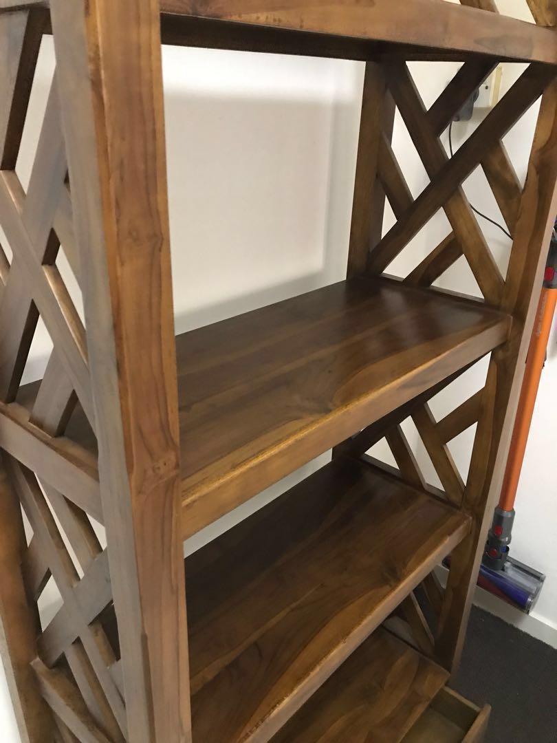 Teak wood Zigzag open rack display shelf, Furniture & Home Living ...