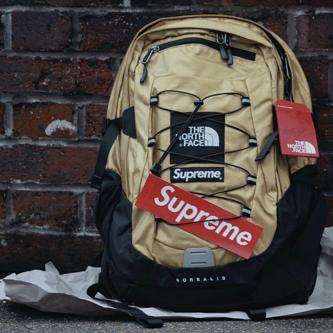 Gold supreme north face backpack clearance