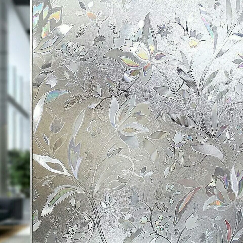 Black&white Flower Frosted Opaque Window Film Privacy Glass Stickers Home Decor 