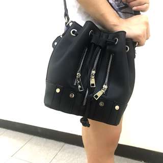 CLEARANCE | Andres Leatherette Moto Studded Bucket Bag