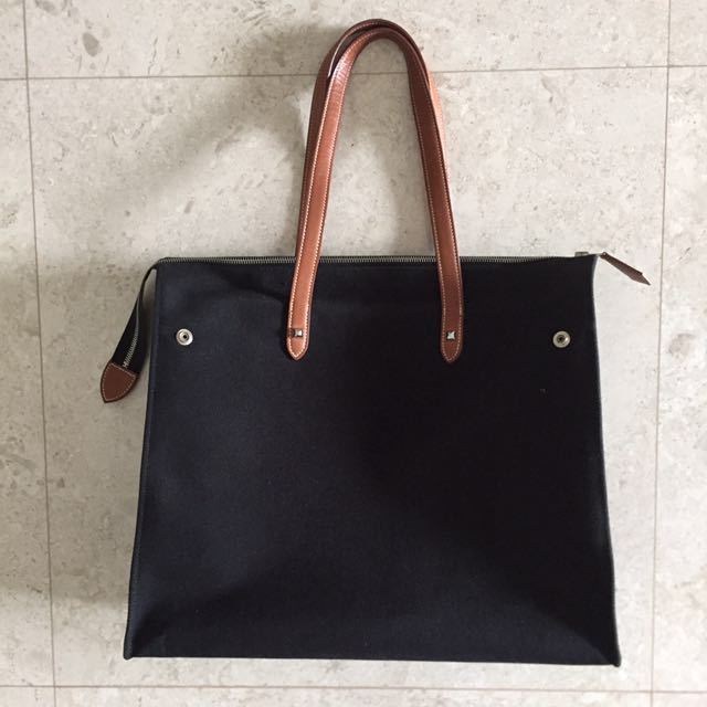 authentic Hermes black canvas travel 