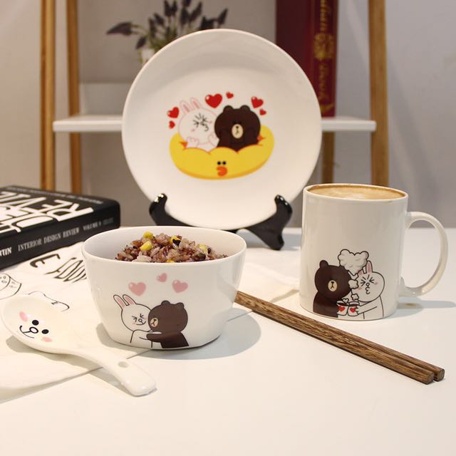 LINE FRIENDS Le Creuset Brown Cony Die Cut Plate Kitchen Tableware Mascot Gift 