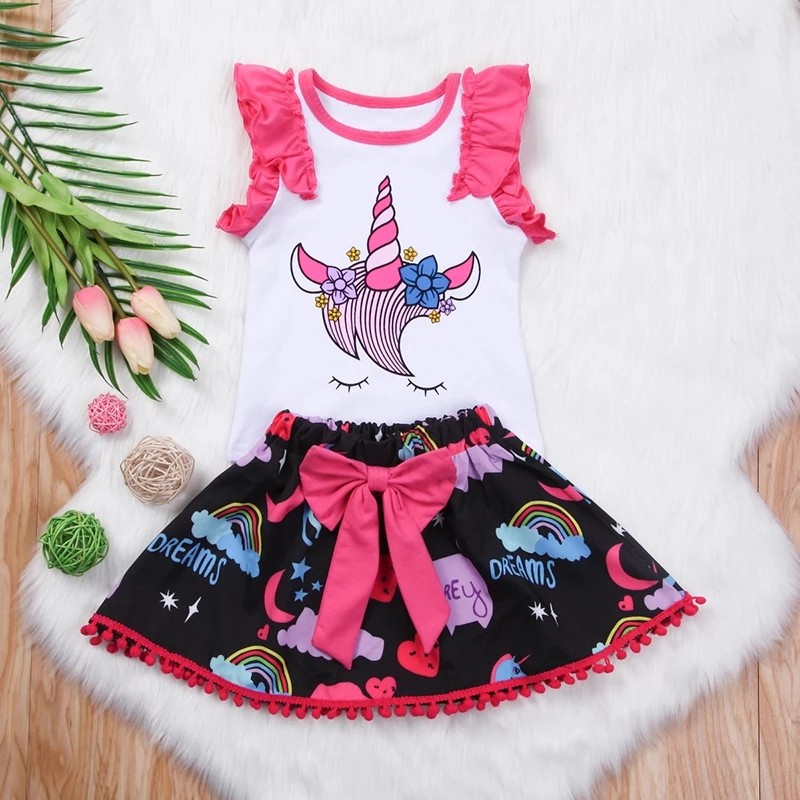 Children Baby Girl Unicorn Clothes Ruffles Sleeve Vest T Shirt