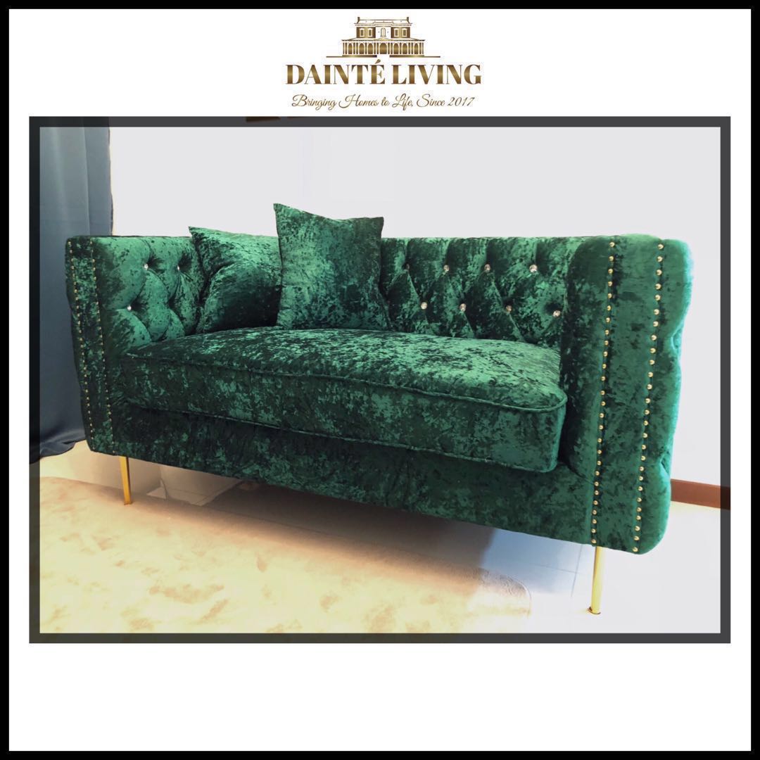 Clients Archive Glamorous Green Loveseat In Crushed Velvet Green Loveseat In Crushed Velvet