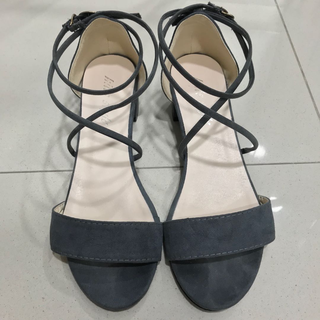 grey low block heels