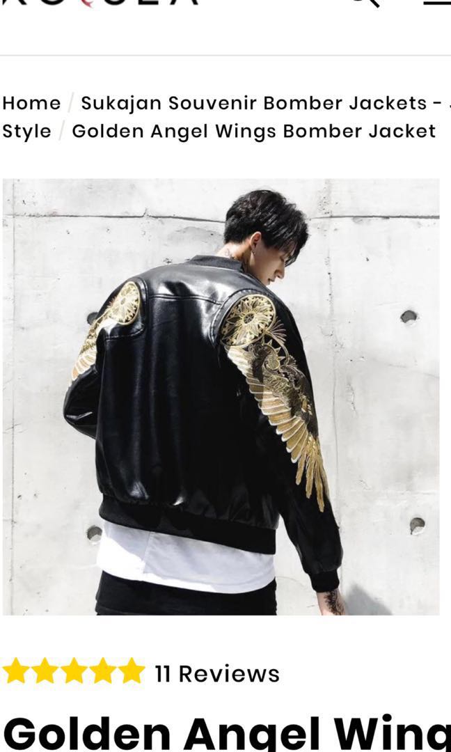 Golden Angel Wings Bomber Jacket size M Men s Fashion Tops