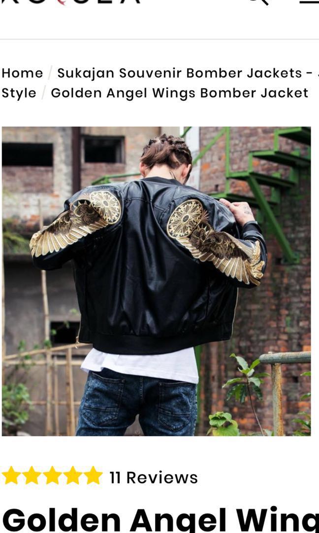 Golden Angel Wings Bomber Jacket size M Men s Fashion Tops