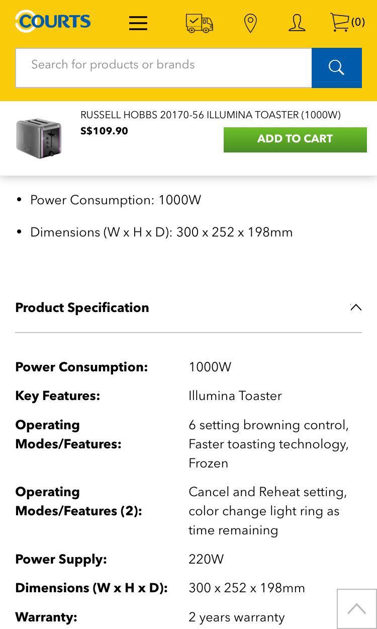 Russell Hobbs Illumina Toaster, TV & Home Appliances, Kitchen