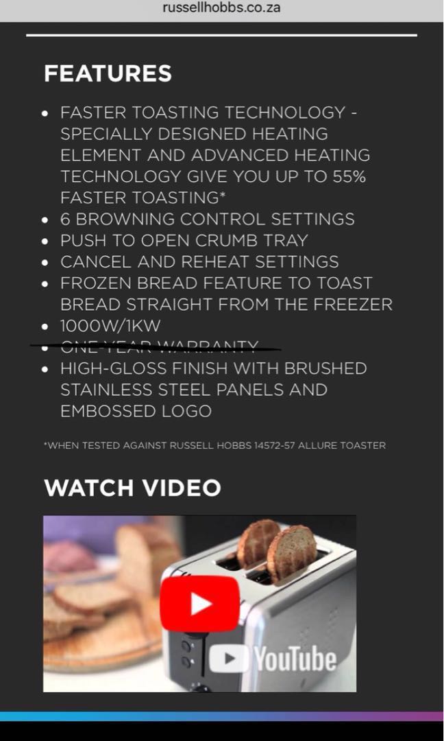 Russell Hobbs Illumina Toaster, TV & Home Appliances, Kitchen