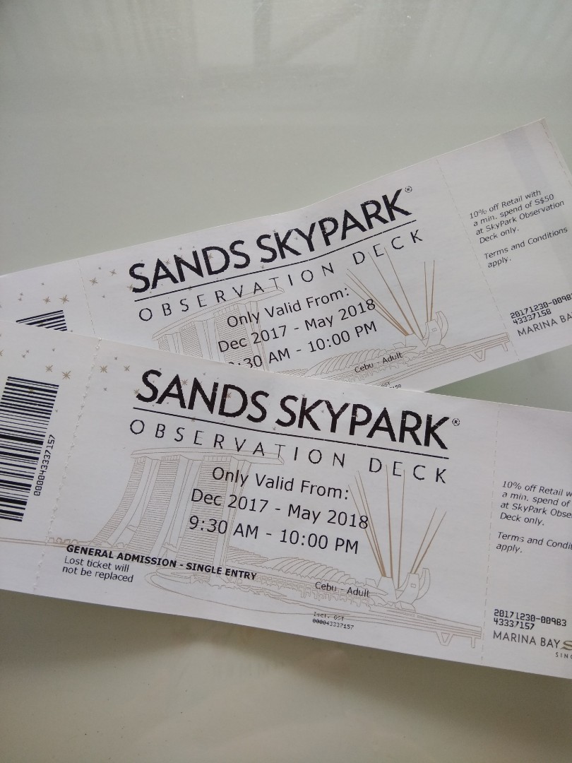 Sands Skypark Observation Deck Admission Tickets *2, Tickets & Vouchers