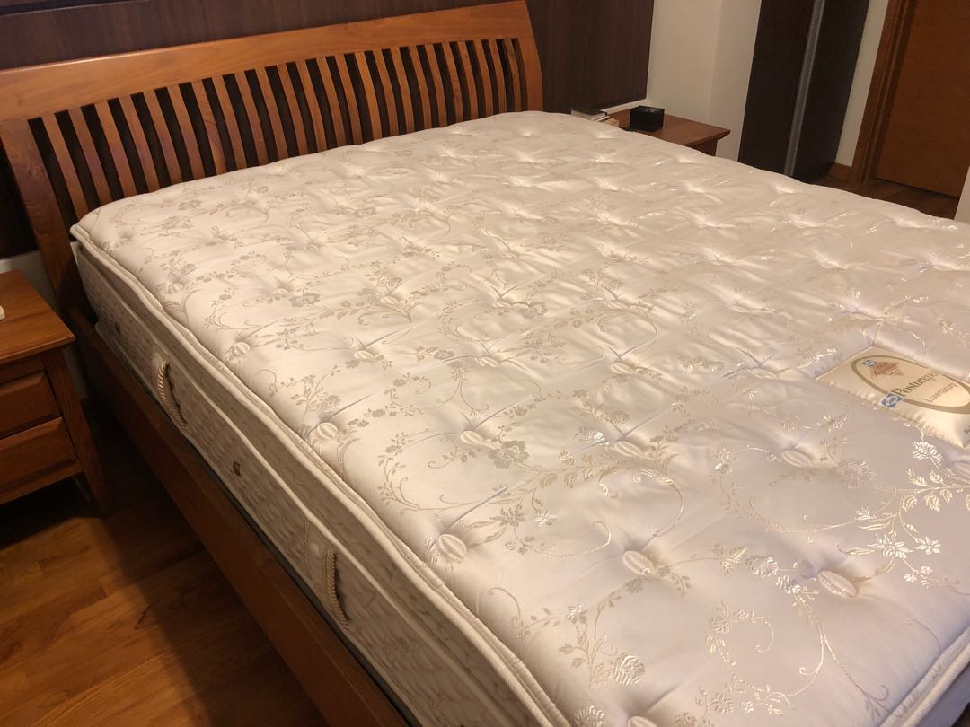 Teak Queen Size Bed Frame With Old Sealy Mattress Furniture Beds Photo