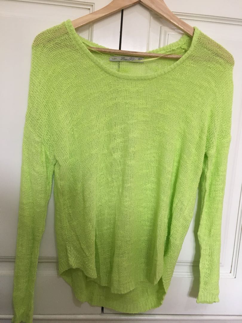 Zara Knit Neon Green Sweater, Fesyen 