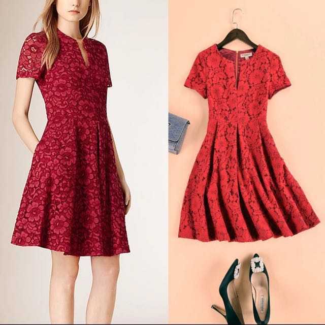 BNIB Burberry Red Lace Skater Dress Women s Fashion Dresses Sets Dresses on Carousell
