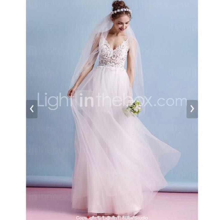 Lanting Bride Tulle Lace Wedding Dress Floor Length A Line