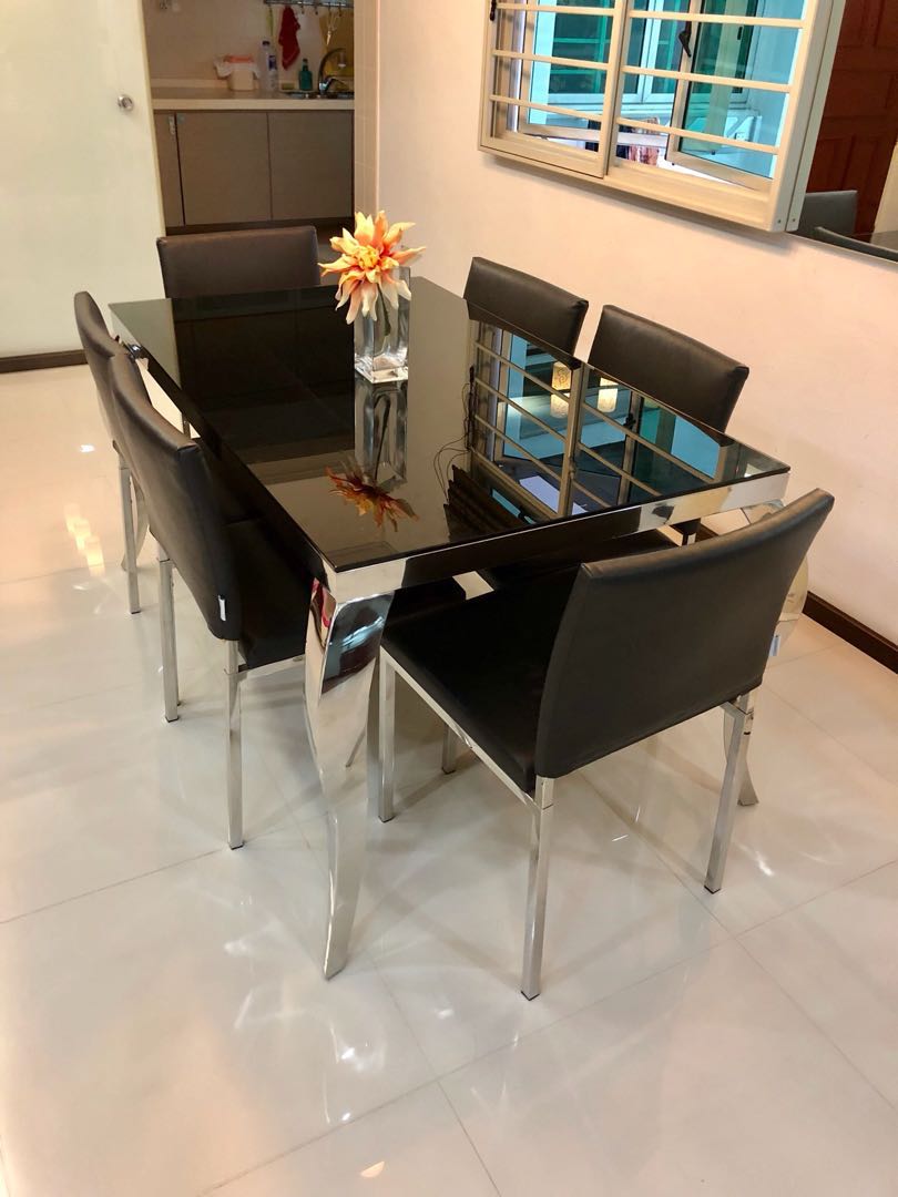 Pre loved glass Dining Table Set (Table + 6 chairs), Furniture & Home ...
