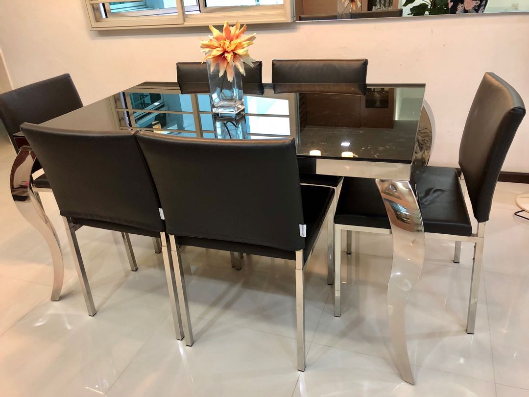 Pre loved glass Dining Table Set (Table + 6 chairs), Furniture & Home ...