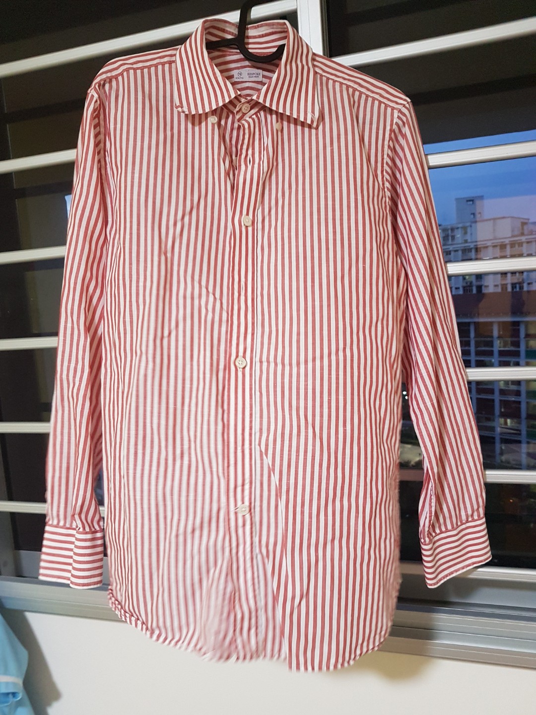 Red and white striped formal shirt clearance