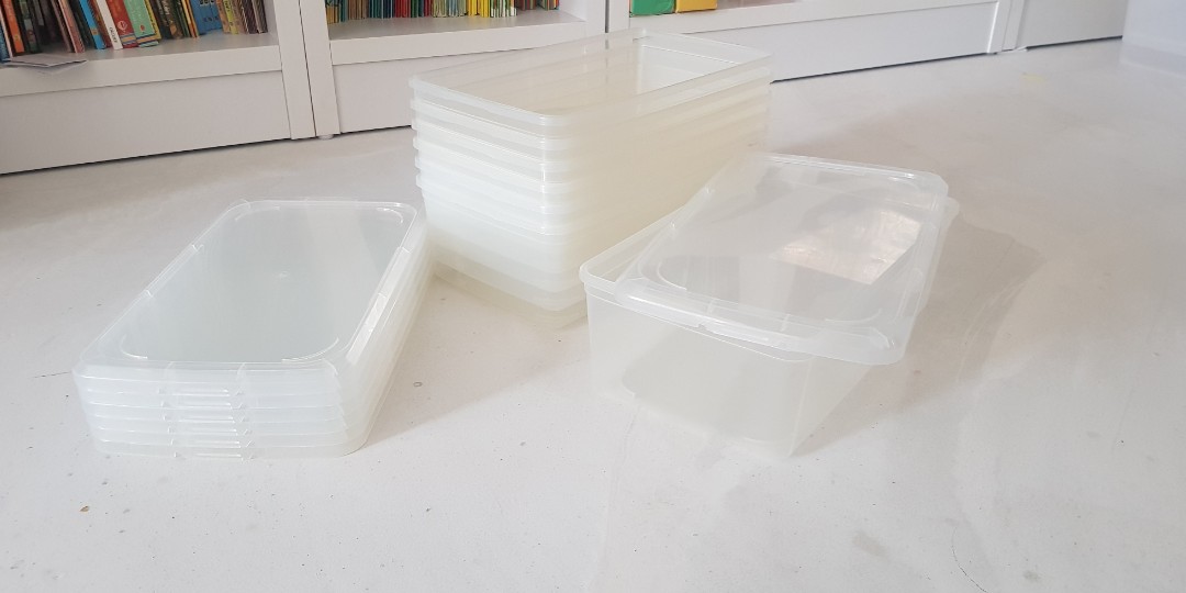 Set of 7 set DAISO SHOE BOX with lid (stackable) shoebox, Furniture