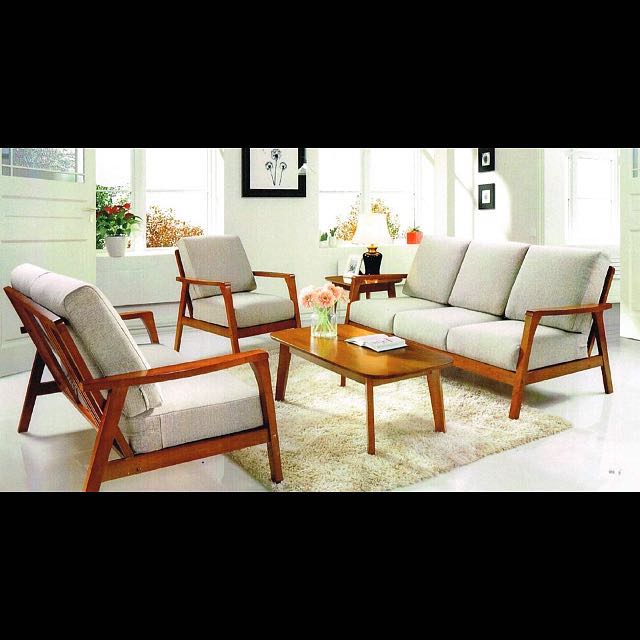 Only $369! Vintage Wooden Sofa Set Fabric, Furniture & Home Living,  Furniture, Sofas On Carousell