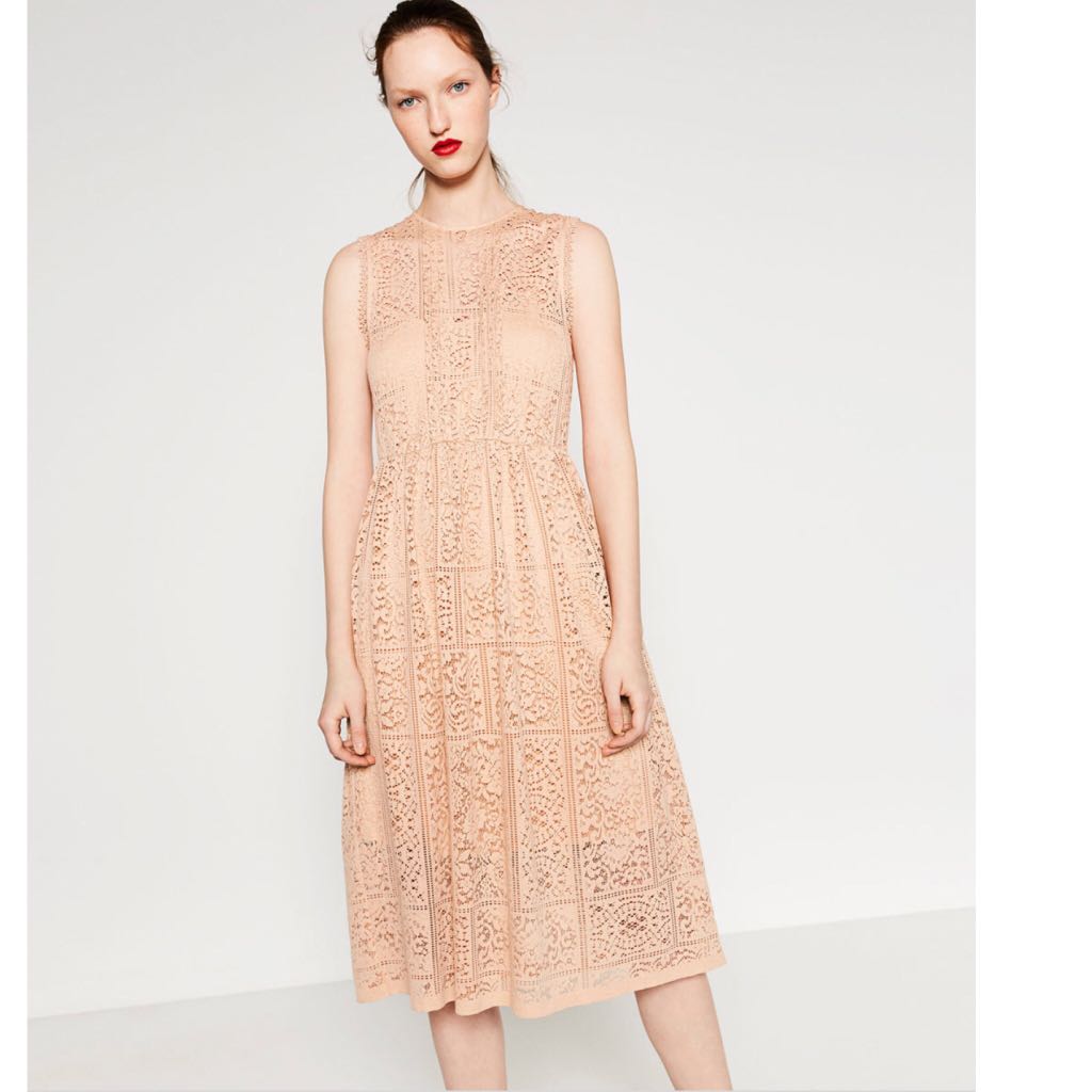 Zara beige lace dress hot sale